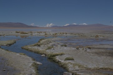 Small stream flowing into a high Altitude lake in the Altiplano region of Bolivia