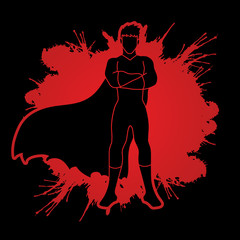 Super hero man standing arms across the chest design on splatter ink background graphic vector.