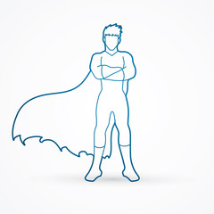 Super hero man standing arms across the chest outline  graphic vector.
