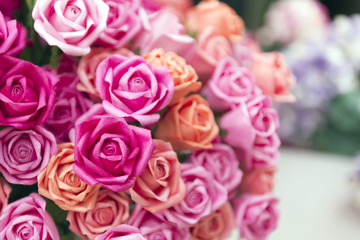 Close-up of the artificial e rose flower.The hand made paper rose flower
