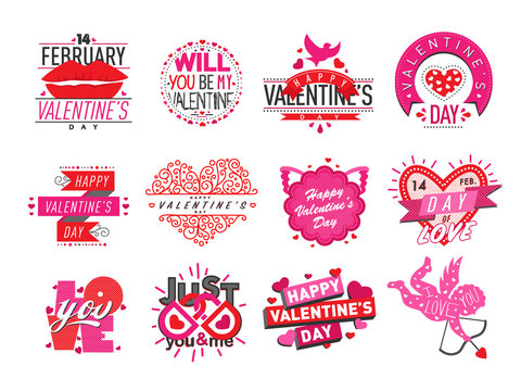 14 february Valentine Day love badges vector illustration.