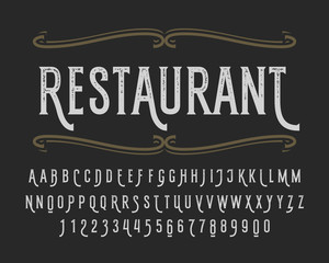 Linear letters and numbers. Decorative typeface