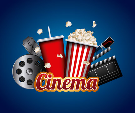 cinema related icons over blue background. colorful design. vector illustration