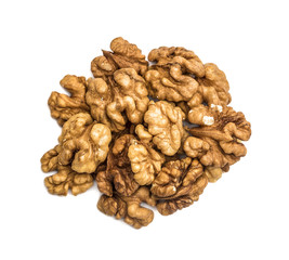 The peeled walnut, Persian walnut, on a white background isolated.