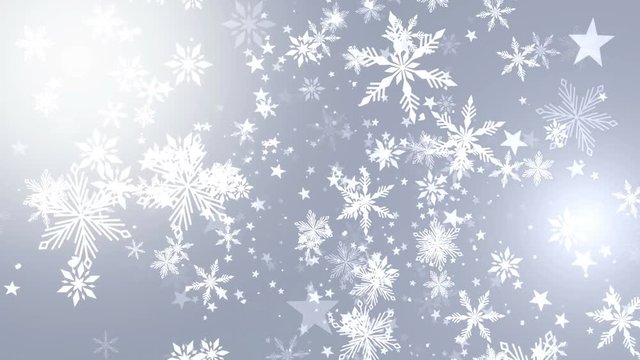 Christmas background of winter snowflakes falling slowly down a white, festive gradient.