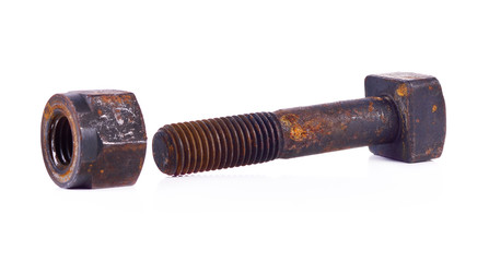 Old rusty screw isolated on a white background