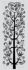 Doodle tree with birds in love.