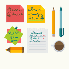 Office message notes and stationery vector icons