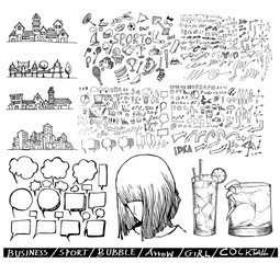 Business Cityscape sport arrow bubble girl cocktail set  doodles