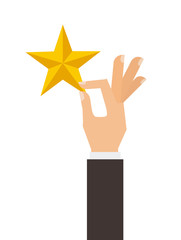 hand with golden star icon over white background. colorful design. vector illustration