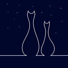 Vector cat silhouettes and starry sky
