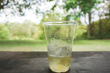 glass of beer with ice in camping