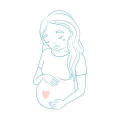 Cute pregnant lady. Vector hand drawn illustration