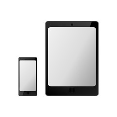 tablet and smartphone vector mockup, phone template with white screen over white, vector illustration