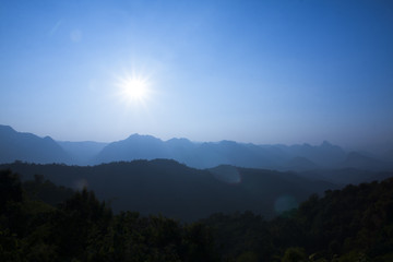 Clean sunset with silhouetted mountains.