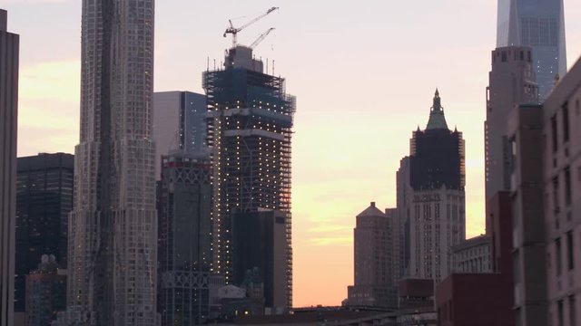 CLOSE UP: Skyline of most famous historic and business buildings in Manhattan