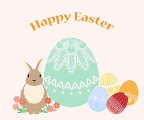 Rabbit and Easter egg greeting illustration