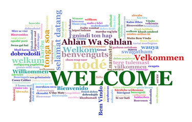 Wordcloud word tags of welcome