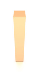 Brown corrugated cardboard box from top front closeup angle. Blank, vertical, tall, long and rectangle shape.