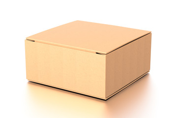 Brown corrugated cardboard box from top side angle. Blank, horizontal, and rectangle shape.