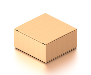 Brown corrugated cardboard box from isometric angle. Blank, horizontal, and rectangle shape.