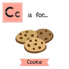 Cute children ABC alphabet C letter tracing flashcard of Cookie for kids learning English vocabulary in Valentines Day theme.