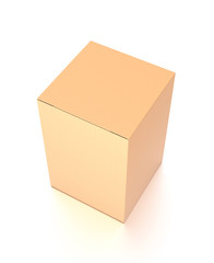 Brown corrugated cardboard box from top side closeup angle. Blank, vertical, and rectangle shape.