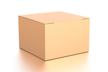 Brown corrugated cardboard box from top side angle. Blank, horizontal, and rectangle shape.