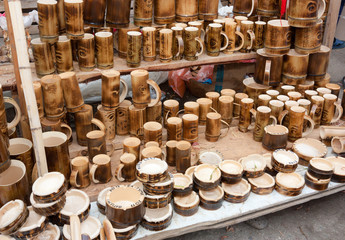 Ashtrays and mugs made from bamboo. Handmade