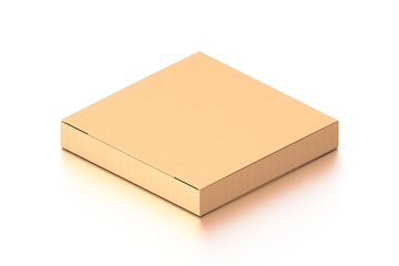 Brown corrugated cardboard box from isometric angle. Blank, horizontal, and rectangle shape.