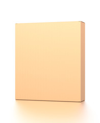 Brown corrugated cardboard box from front far side angle. Blank, vertical, and rectangle shape.