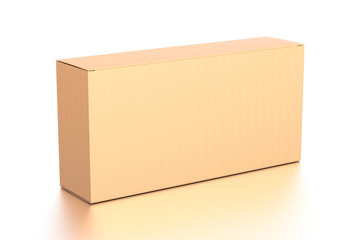 Brown corrugated cardboard box from top side angle. Blank, horizontal, and rectangle shape.