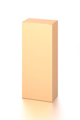 Brown corrugated cardboard box from top front far side angle. Blank, vertical, tall, and rectangle shape.