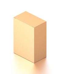 Brown corrugated cardboard box from isometric angle. Blank, vertical, and rectangle shape.