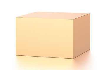 Brown corrugated cardboard box from top front far side angle. Blank, horizontal, and rectangle shape.