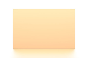 Brown corrugated cardboard box from front angle. Blank, horizontal, and rectangle shape.