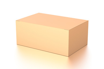 Brown corrugated cardboard box from top side angle. Blank, horizontal, and rectangle shape.