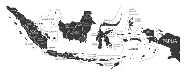 Indonesia Map labelled black illustration