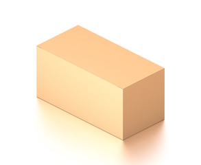 Brown corrugated cardboard box from isometric angle. Blank, horizontal, and rectangle shape.