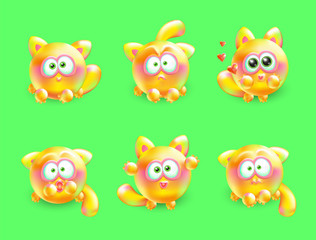 Vector 3d set of emotional little kittens. Realistic multi-colored cat with different emotions on her face.