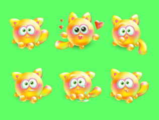 Vector 3d set of emotional little kittens. Realistic multi-colored cat with different emotions on her face.
