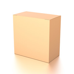 Brown corrugated cardboard box from top side angle. Blank, vertical, and rectangle shape.