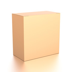 Brown corrugated cardboard box from top side angle. Blank, vertical, and rectangle shape.