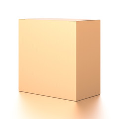 Brown corrugated cardboard box from side angle. Blank, vertical, and rectangle shape.
