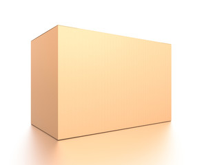 Brown corrugated cardboard box from side closeup angle. Blank, horizontal, and rectangle shape.