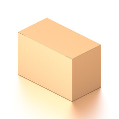 Brown corrugated cardboard box from isometric angle. Blank, horizontal, and rectangle shape.