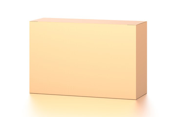 Brown corrugated cardboard box from top front far side angle. Blank, horizontal, and rectangle shape.