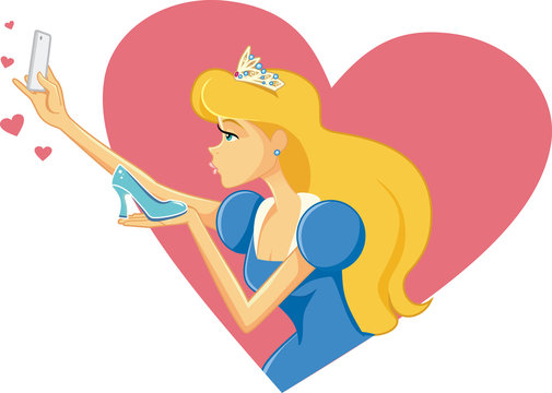 Princess Cinderella Taking a Selfie and Kissing Her Shoe