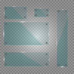 Vector modern transparent glass plates set on sample background. Eps10
