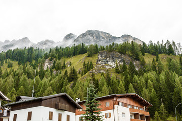 Fototapeta na wymiar Cloudy view of Dolomite Alps near Misurina lake, Veneto region, Italy.